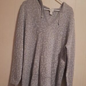 Gray Leopard Print Hoodie Sweater